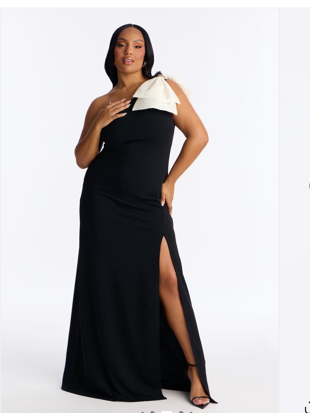 Fashion Nova One-Shoulder Gown - Black with White Bow